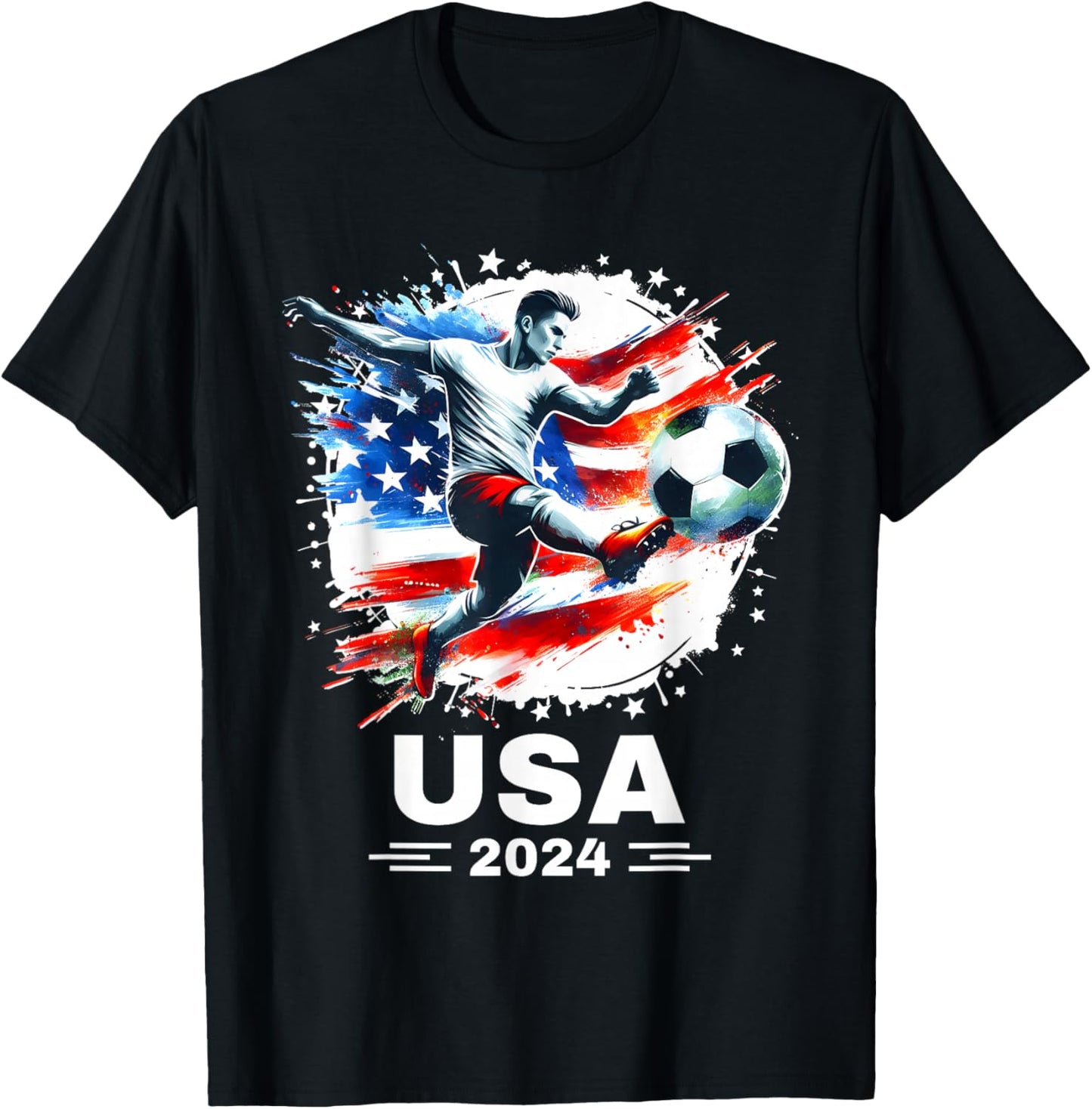 American Flag Soccer Shirt Boys Men Women Girls Soccer 2024 T-Shirt - T-Shirt | Black