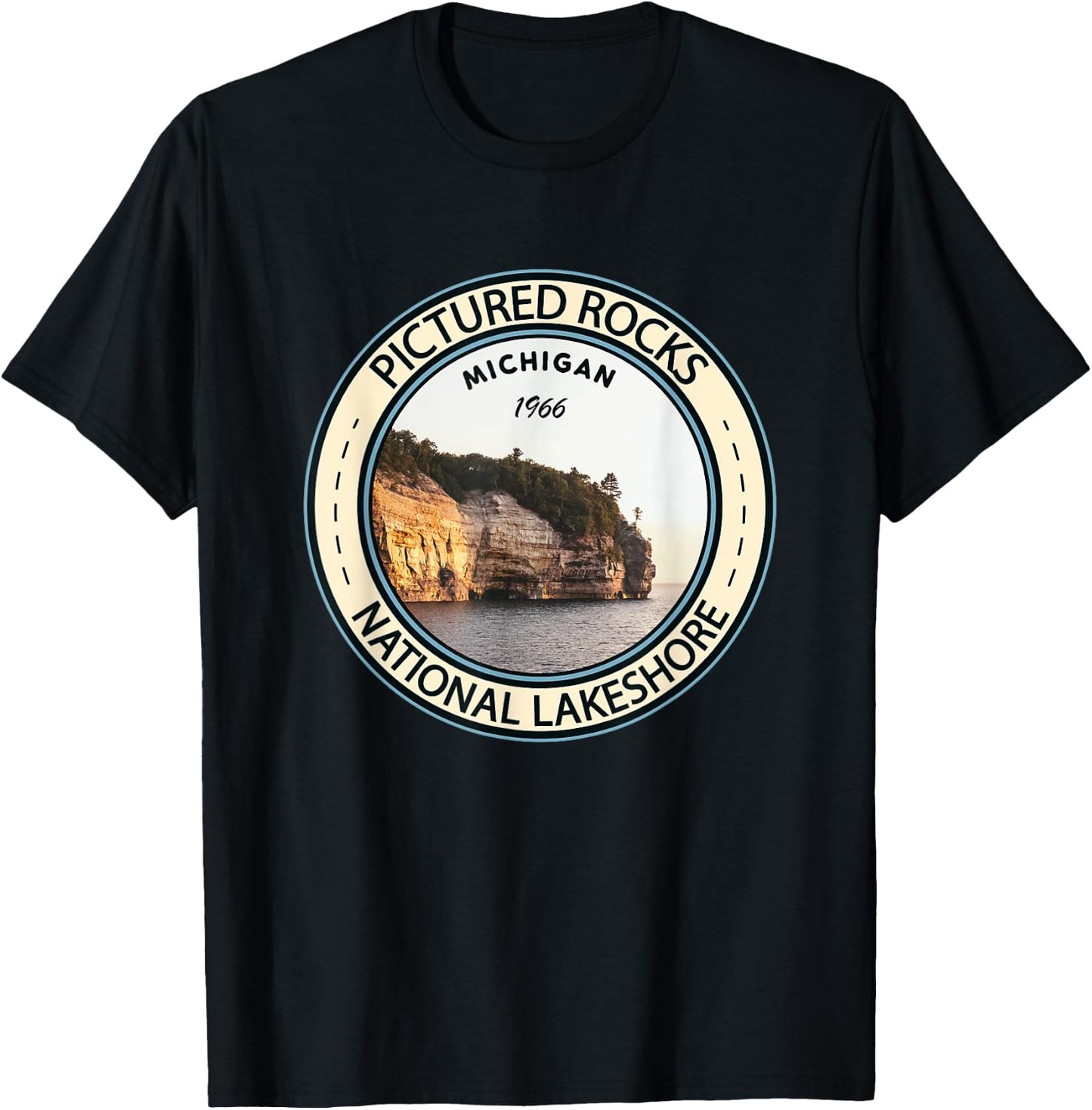 Pictured Rocks National Lakeshore Michigan Badge Vintage T-Shirt - T-Shirt | Black