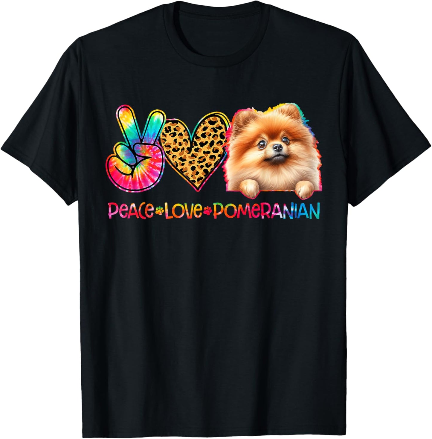 Peace Love Pomeranian Tie Dye Dog Lover T-Shirt - T-Shirt | Black