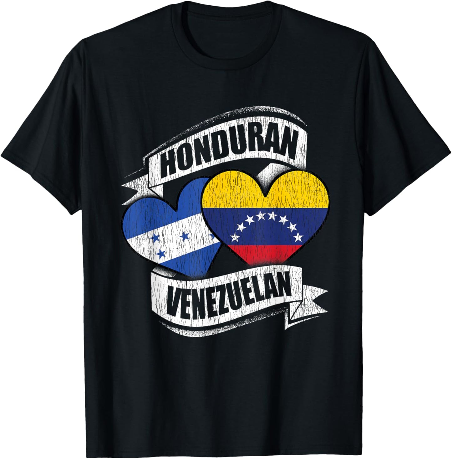 Honduran Venezuelan Hearts Honduras Venezuela Flags T-Shirt - T-Shirt | Black