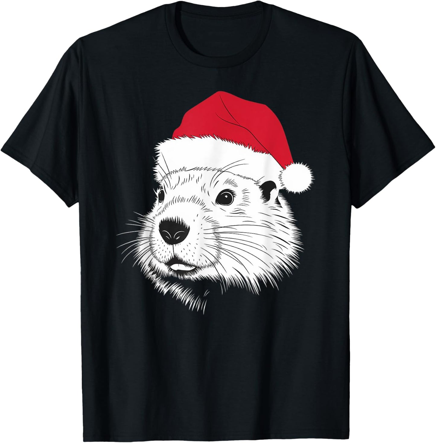 Joyful Groundhog Santa on Groundhog Christmas T-Shirt - T-Shirt | Black