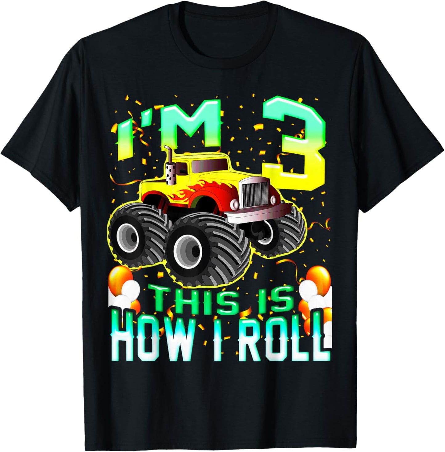 Kids 3 Year Old Shirt 3rd Birthday Boy Monster Truck Car T-Shirt - T-Shirt | Black