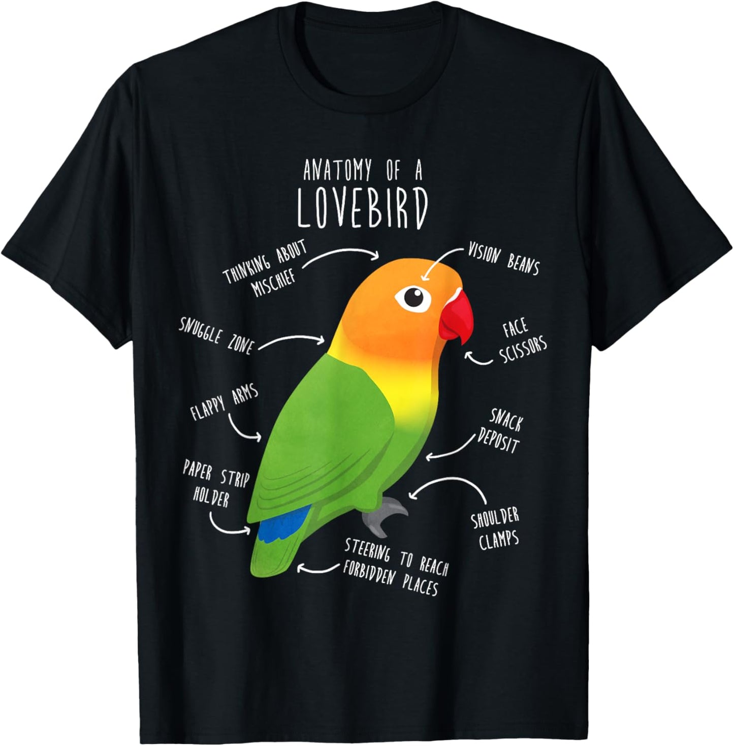 Fischer's Lovebird Parrot Anatomy, Funny Cute Pet Bird Mom T-Shirt - T-Shirt | Black
