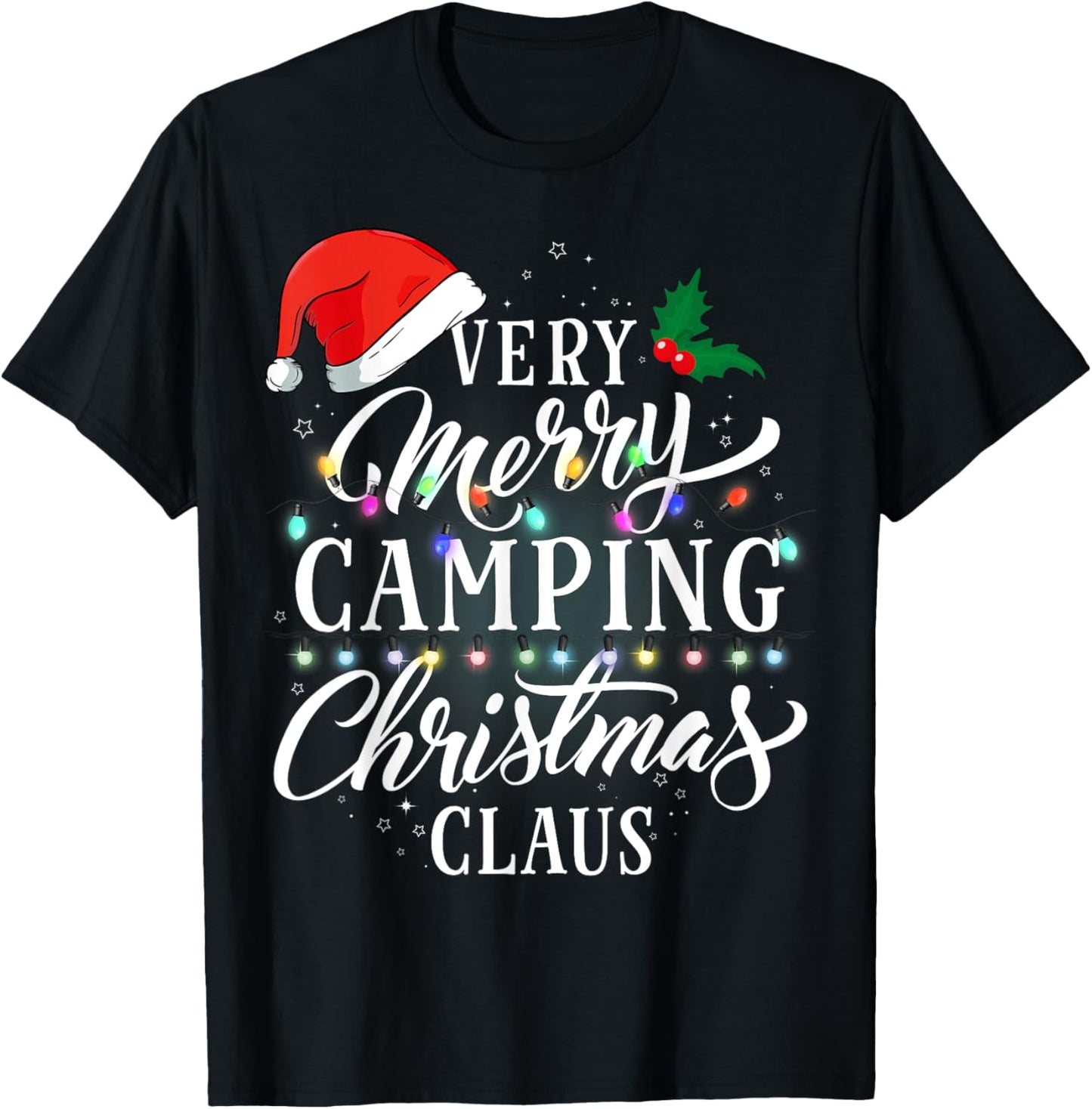 Very Merry Camping Christmas Claus Pajamas T-Shirt - T-Shirt | Black
