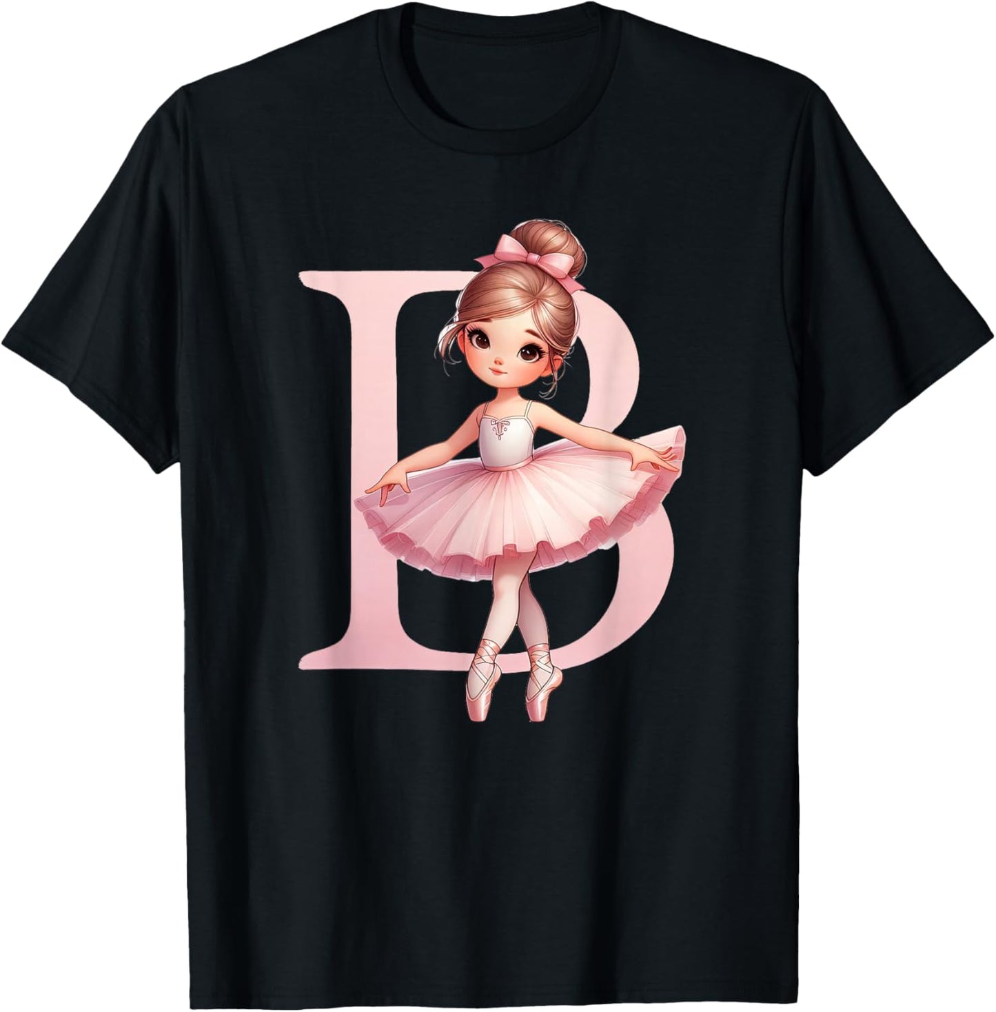Ballerina Girl Dancing Name First Letter B Girly Tutu Ballet T-Shirt - T-Shirt | Black