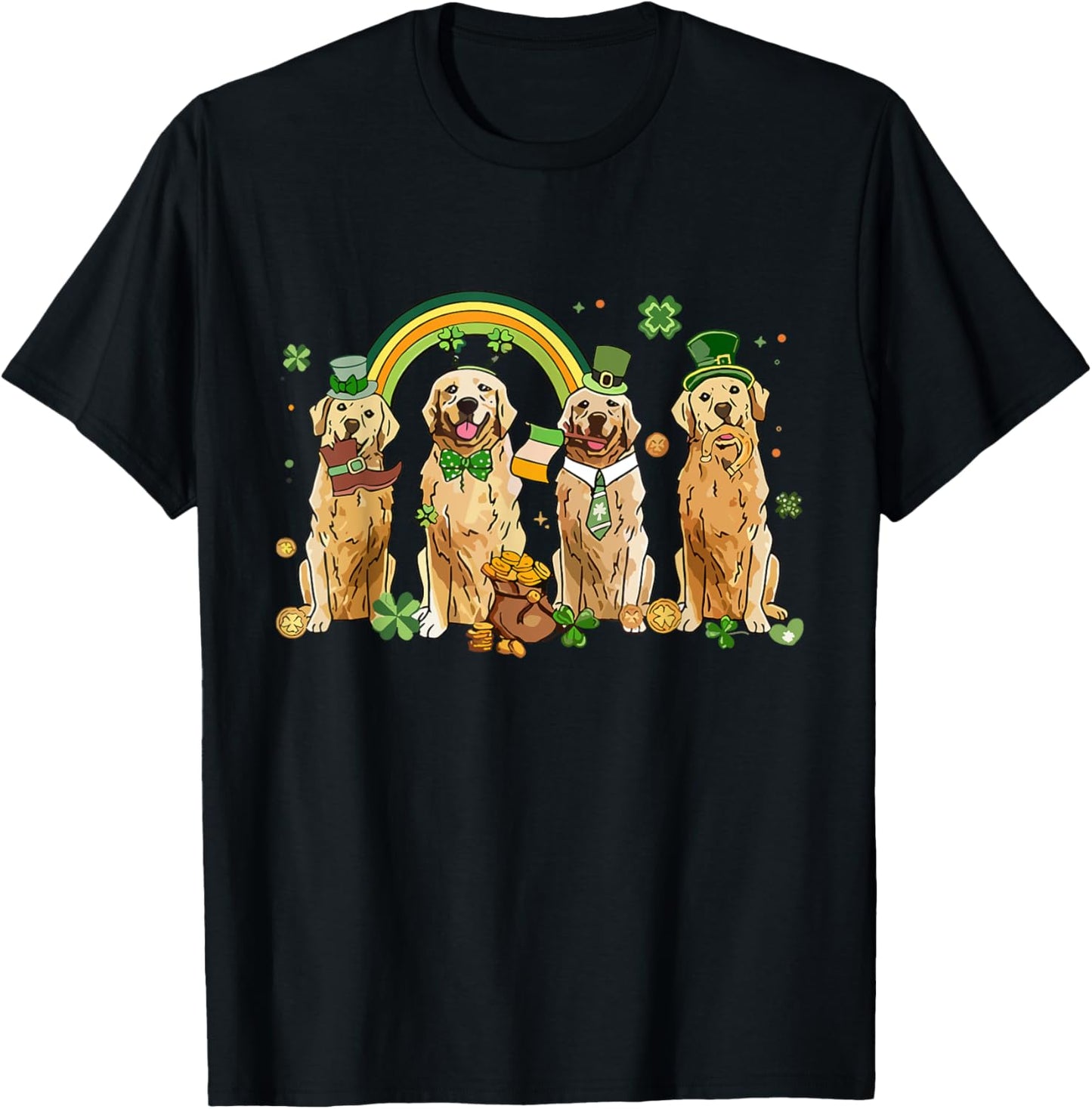 Golden Retriever St Patrick's Day Shamrock Golden Dog Mom Women T-Shirt - T-Shirt | Black