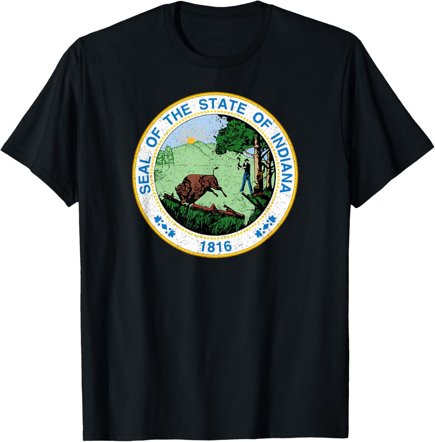 Indiana State Seal Flag T-Shirt - T-Shirt | Black