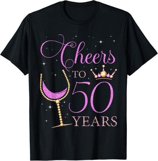 Cheers to 50 Years Old 50th Birthday Party Purple T-Shirt - T-Shirt | Black