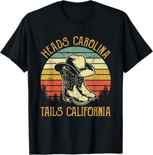 Heads Carolina Tail California Western Cowgirl Country Music T-Shirt - T-Shirt | Black