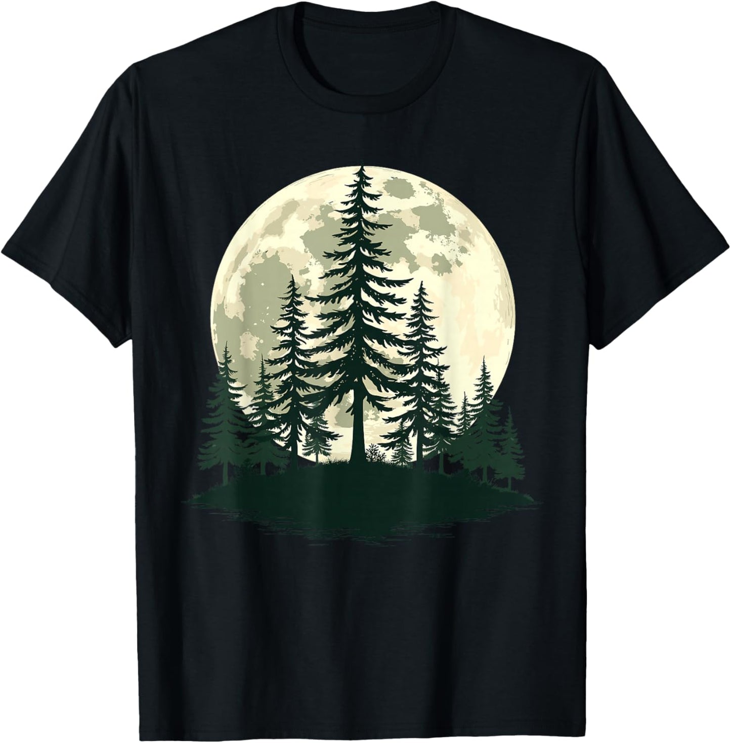 Retro Full Moon Nature Forest Trees Outdoor T-Shirt - T-Shirt | Black