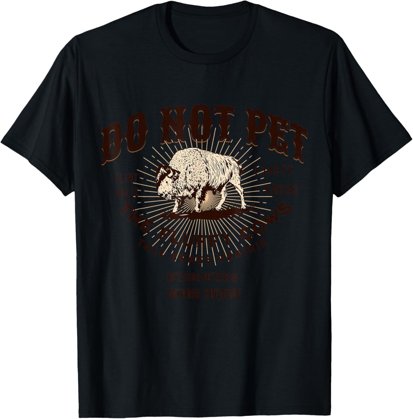 Tall Grass Prairie National Preserve Kansas Funny Bison T-Shirt - T-Shirt | Black