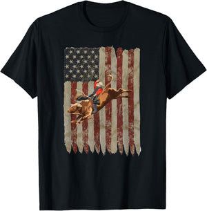Patriotic Rodeo Bull Rider American Flag Western Cowboys T-Shirt - T-Shirt | Black