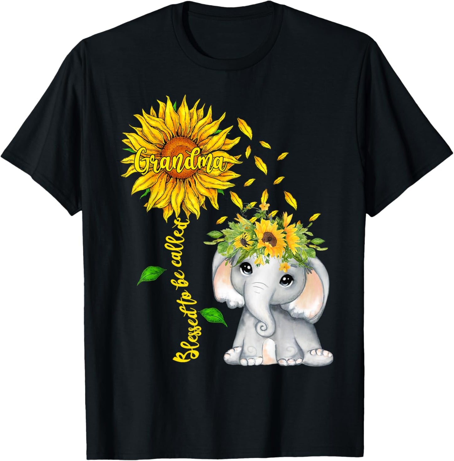 Blessed To Be Called Grandma Sunflower Elephant Women T-Shirt - T-Shirt | Black