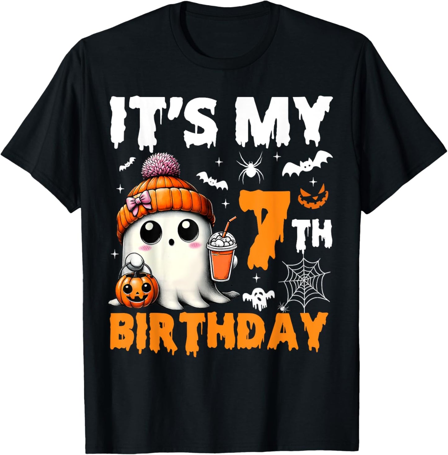 It's My 7th Birthday 7 Years Old Ghost Pumpkin Halloween T-Shirt - T-Shirt | Black