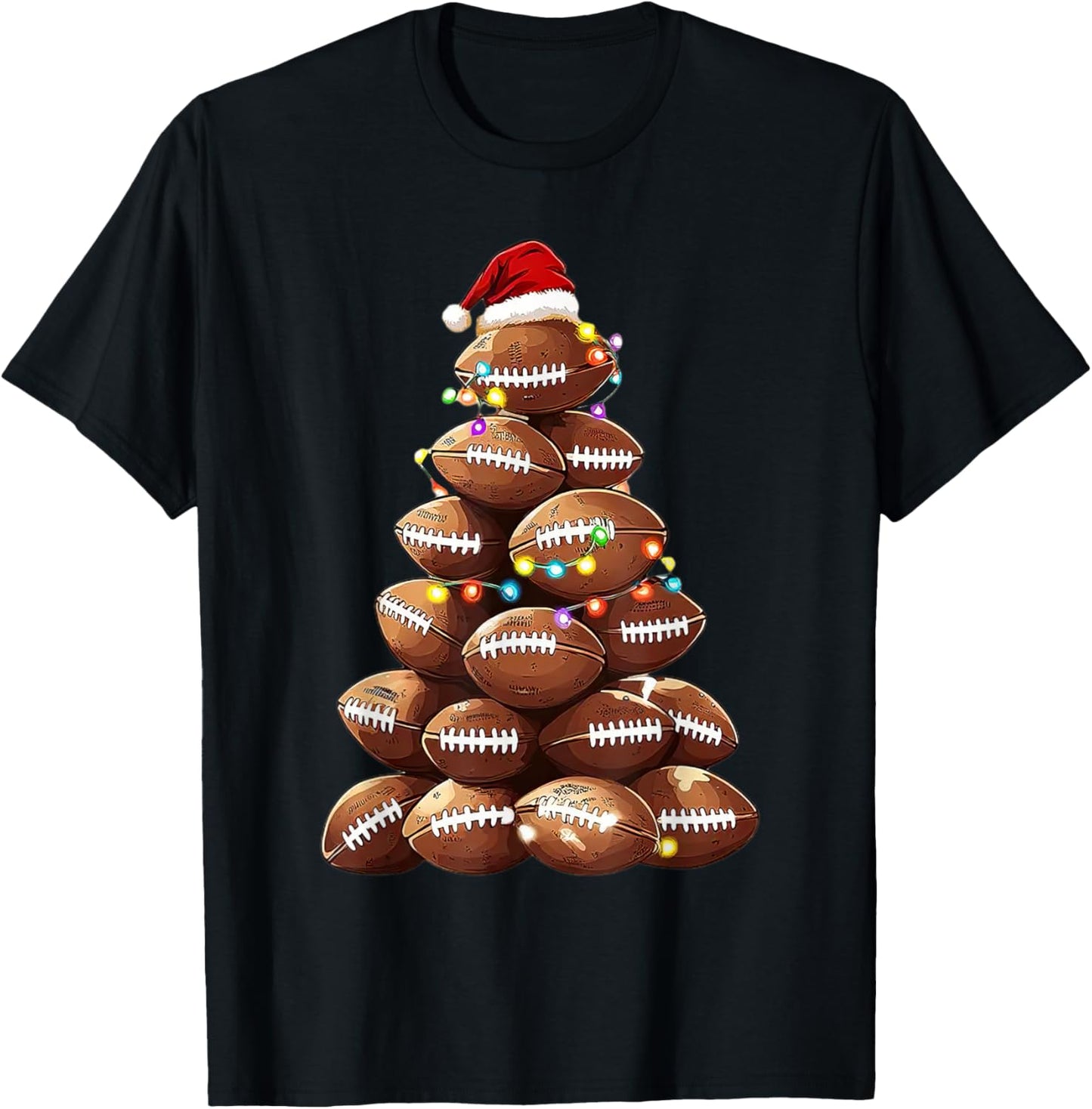 American Football Christmas Tree Xmas Pajamas Player T-Shirt - T-Shirt | Black