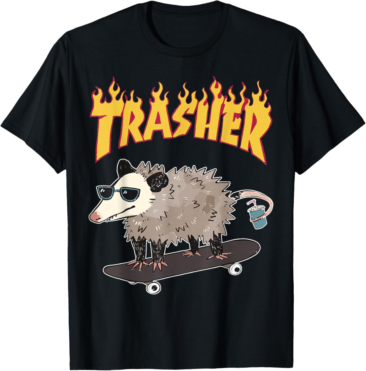Opossum Skater Hipster Trasher Funny Trash Opossum Meme T-Shirt - T-Shirt | Black