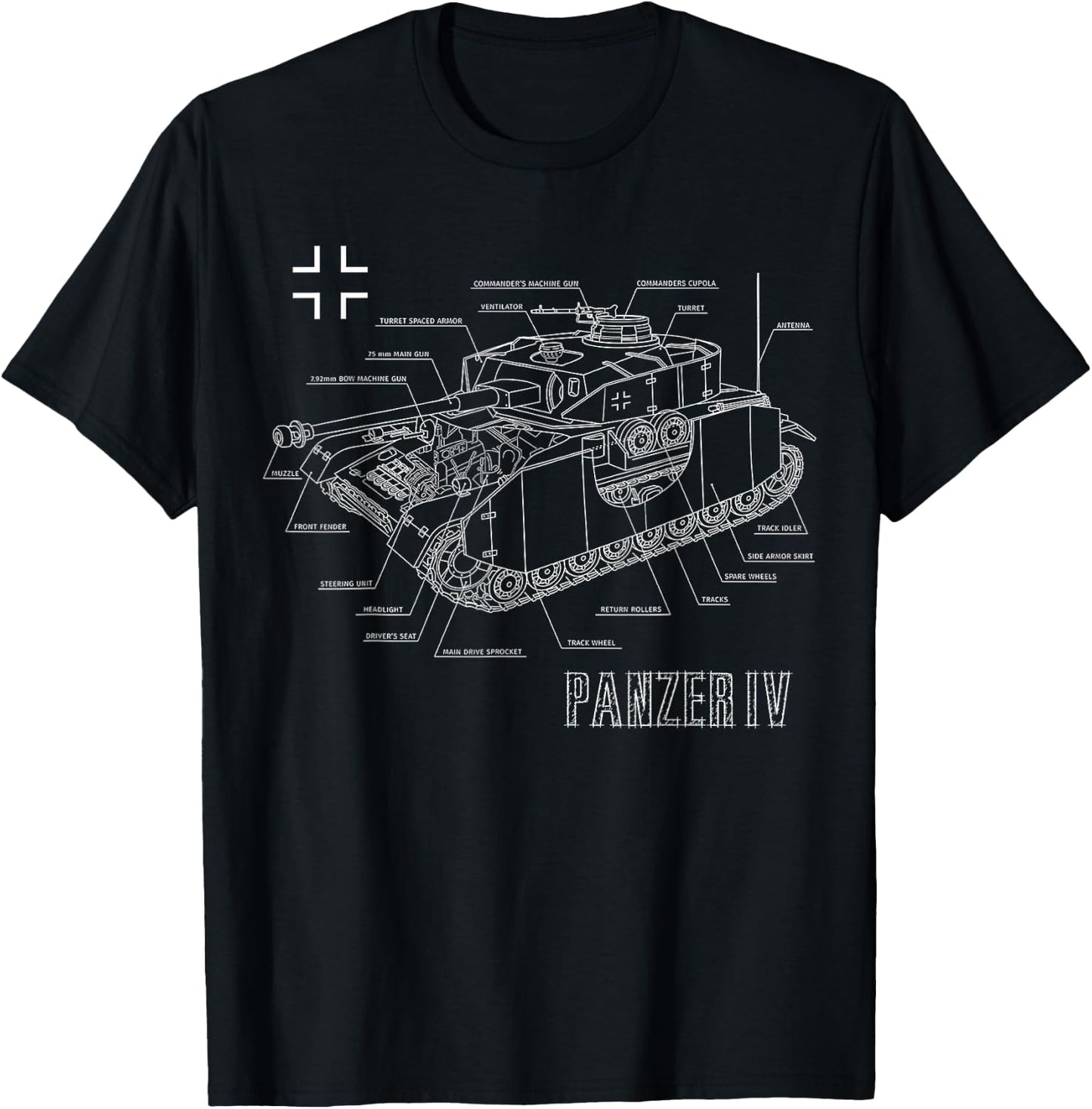 World War 2 German Tank Panzer IV Engineering Blueprint T-Shirt - T-Shirt | Black