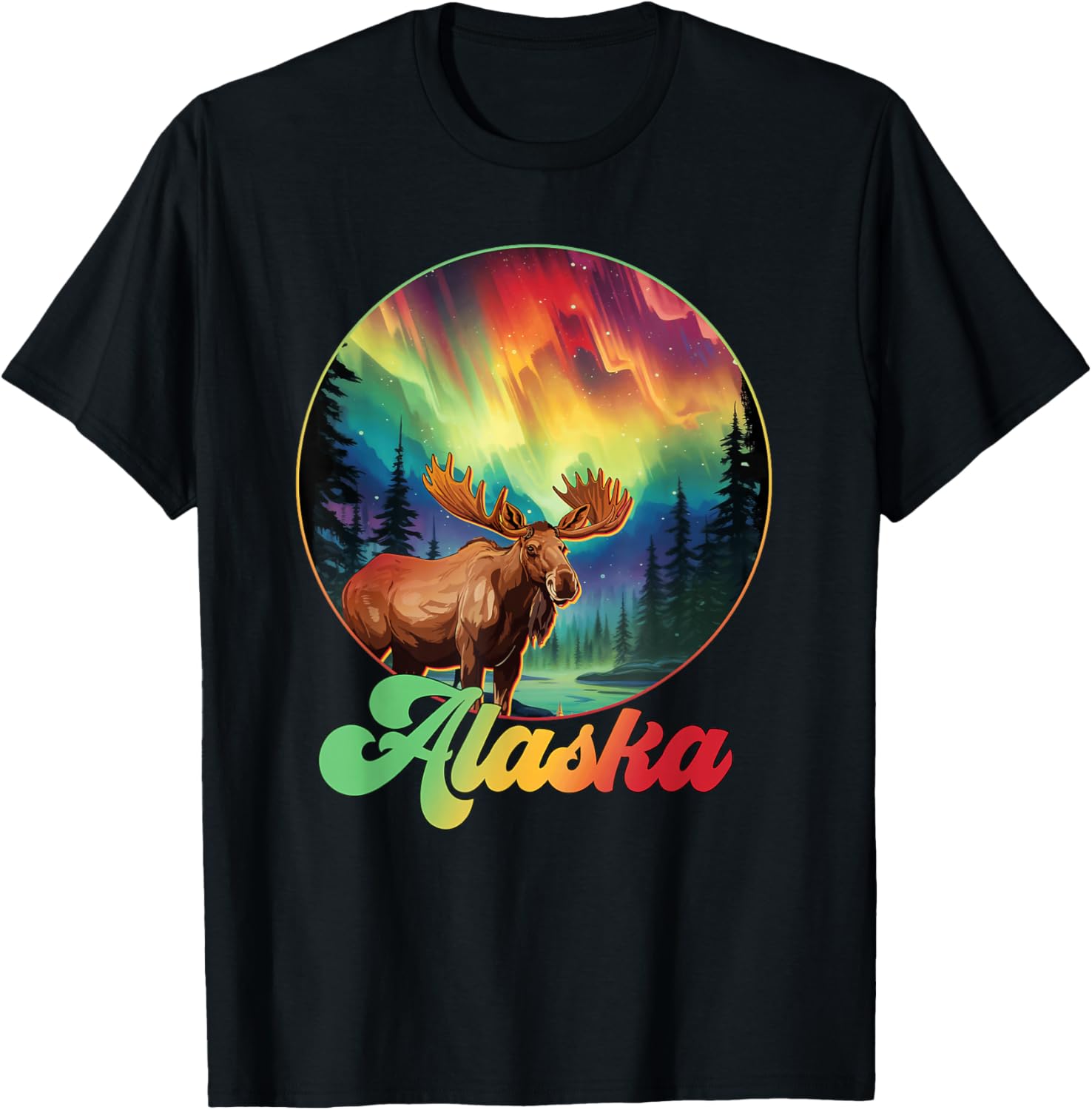 Alaska Northern Lights Aurora Alaska Vacay Moose T-Shirt - T-Shirt | Black