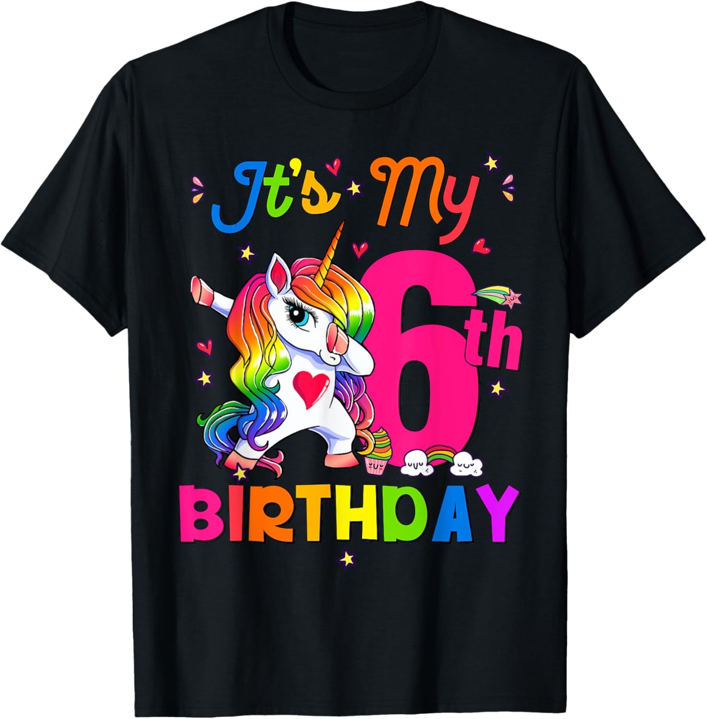 6 Years Old Unicorn It's My 6th Birthday Girl Party T-Shirt - T-Shirt | Black