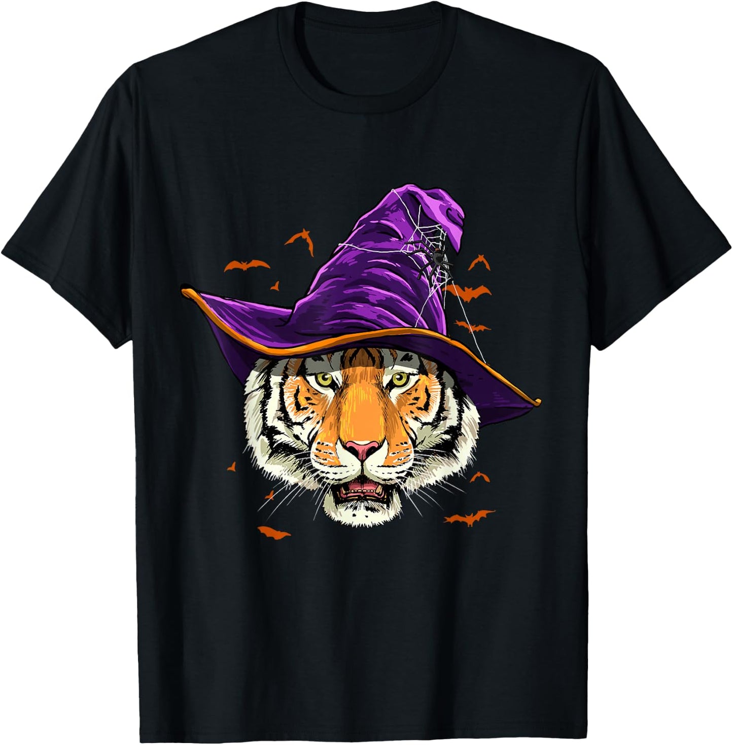 Tiger Witch Hat Funny Halloween Tiger Lover Whisperer T-Shirt - T-Shirt | Black