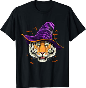 Tiger Witch Hat Funny Halloween Tiger Lover Whisperer T-Shirt - T-Shirt | Black