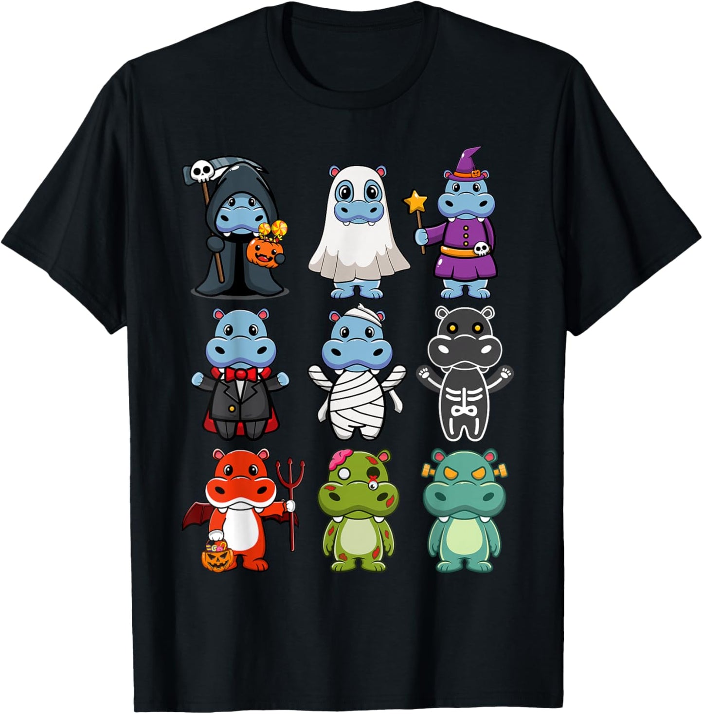 Hippo Spooky Ghost Boo-Jee Horror Pumpkin Hippo Halloween T-Shirt - T-Shirt | Black