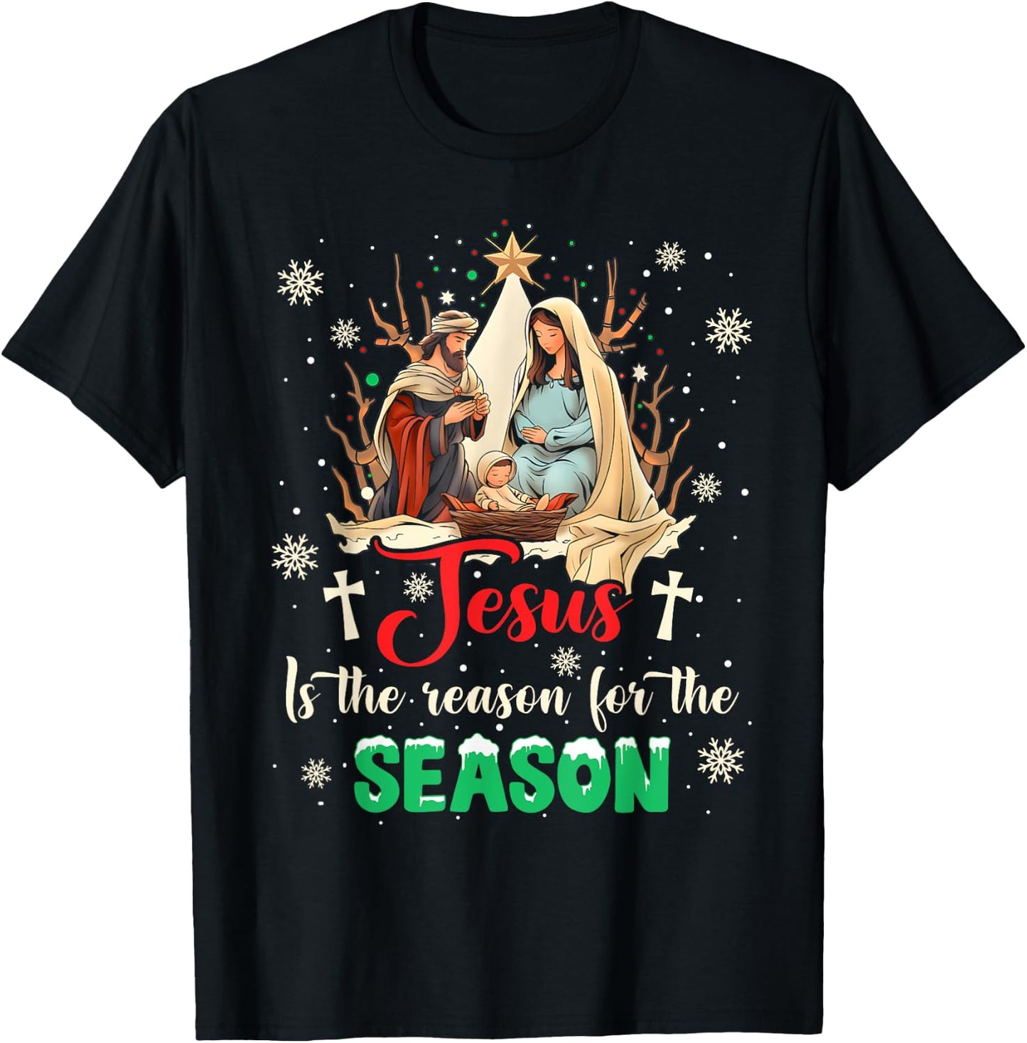 Christmas Nativity Jesus Is The Reason For The Season Manger T-Shirt - T-Shirt | Black