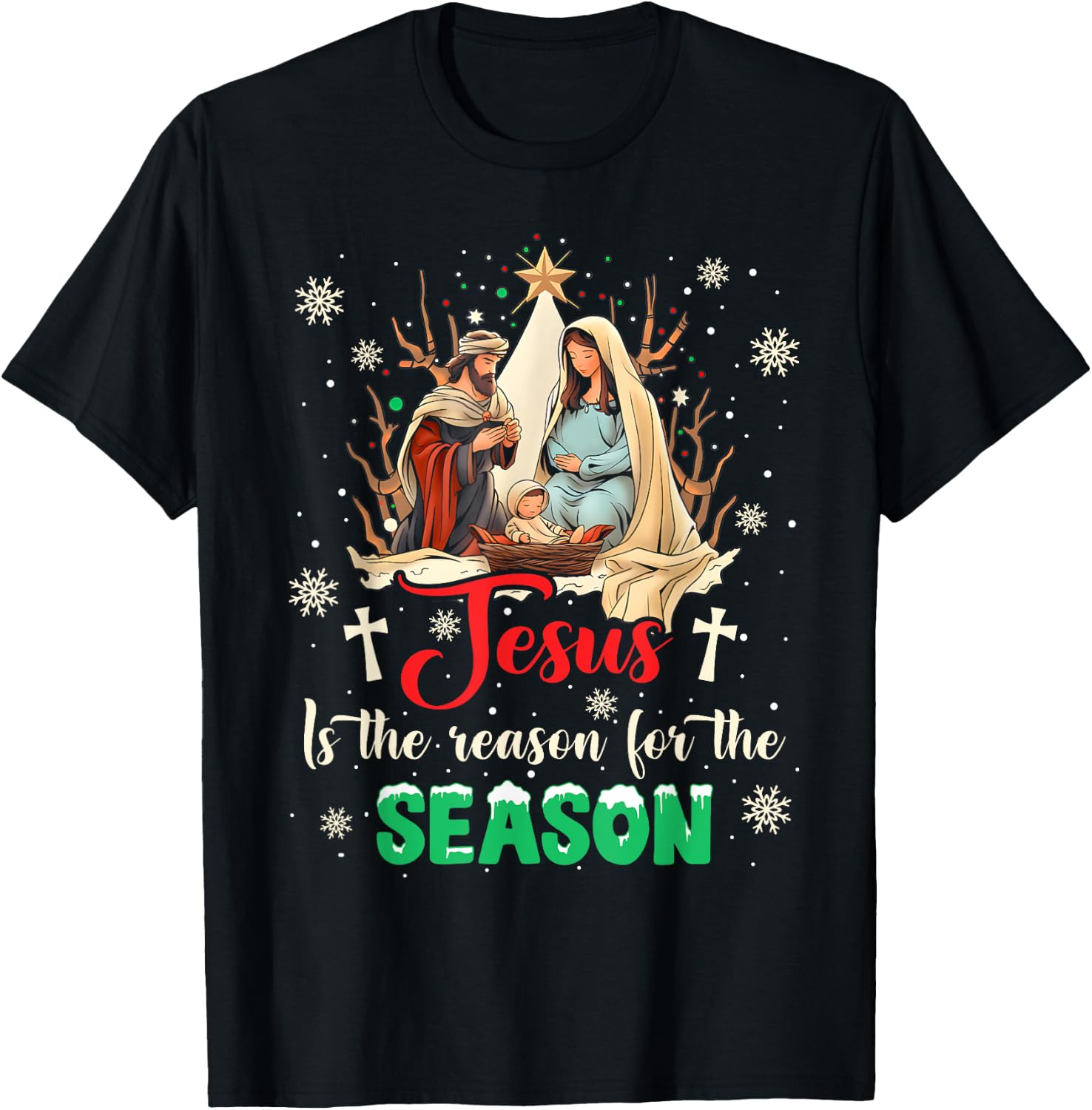 Christmas Nativity Jesus Is The Reason For The Season Manger T-Shirt - T-Shirt | Black