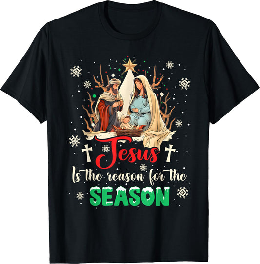 Christmas Nativity Jesus Is The Reason For The Season Manger T-Shirt - T-Shirt | Black