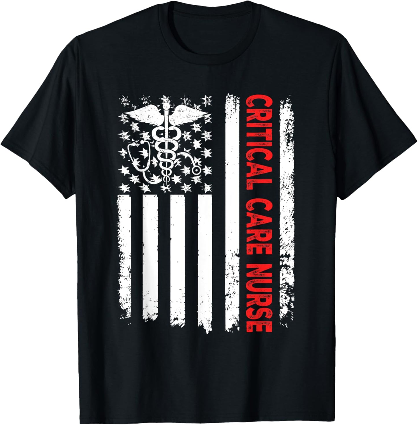 Critical Care Nurse American Flag Patriotic Registered Nurse Men T-Shirt - T-Shirt | Black