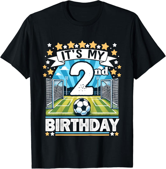 Kids It's My 2nd Birthday Soccer Football 2 Years Old Boy Player T-Shirt - T-Shirt | Black