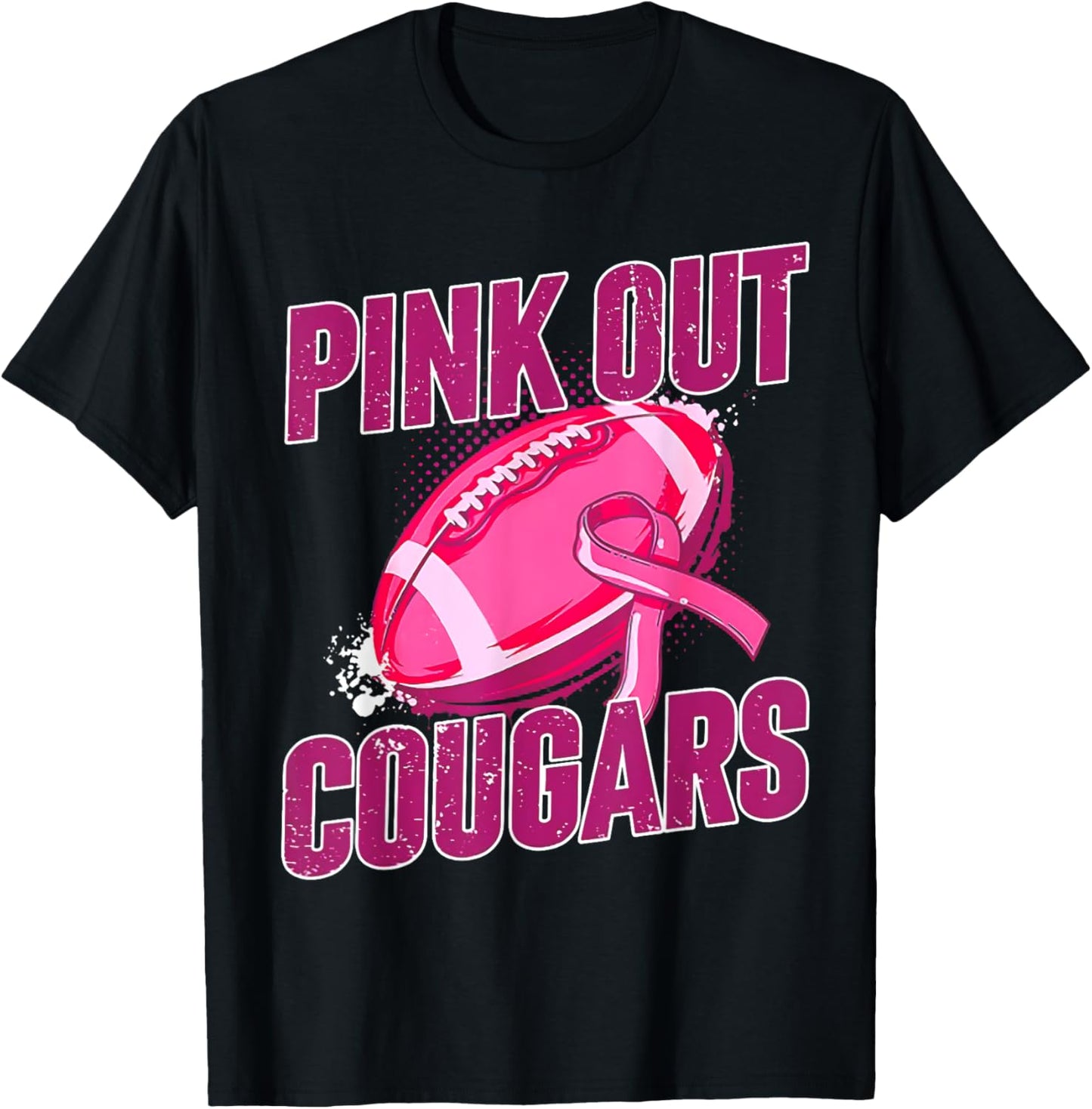 Cougars Pink Out Football Tackle Breast Cancer T-Shirt - T-Shirt | Black