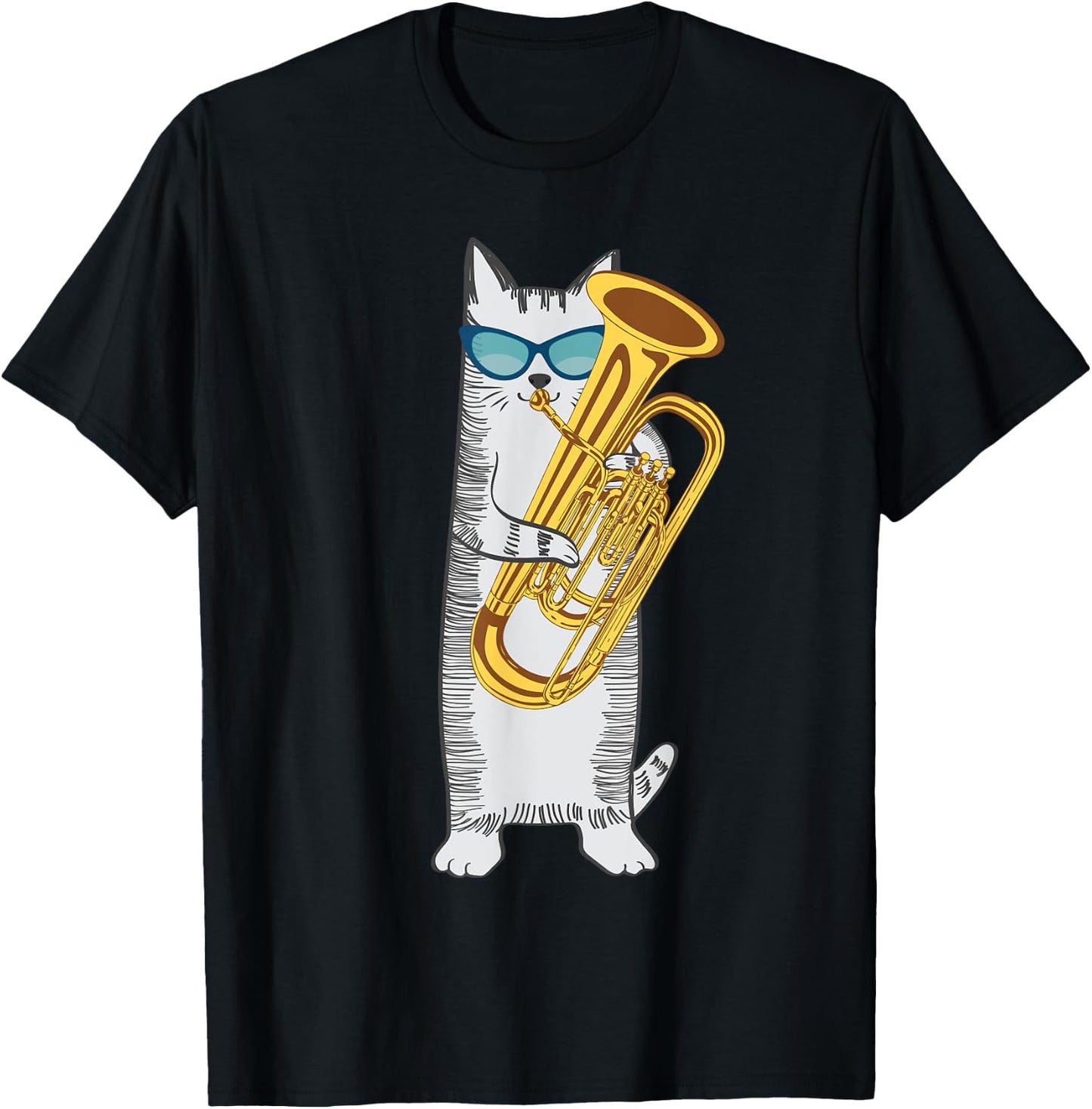 Tuba Cat Wearing Retro Sunglasses For Low Brass Players Men Women Kids T-Shirt - T-Shirt | Black