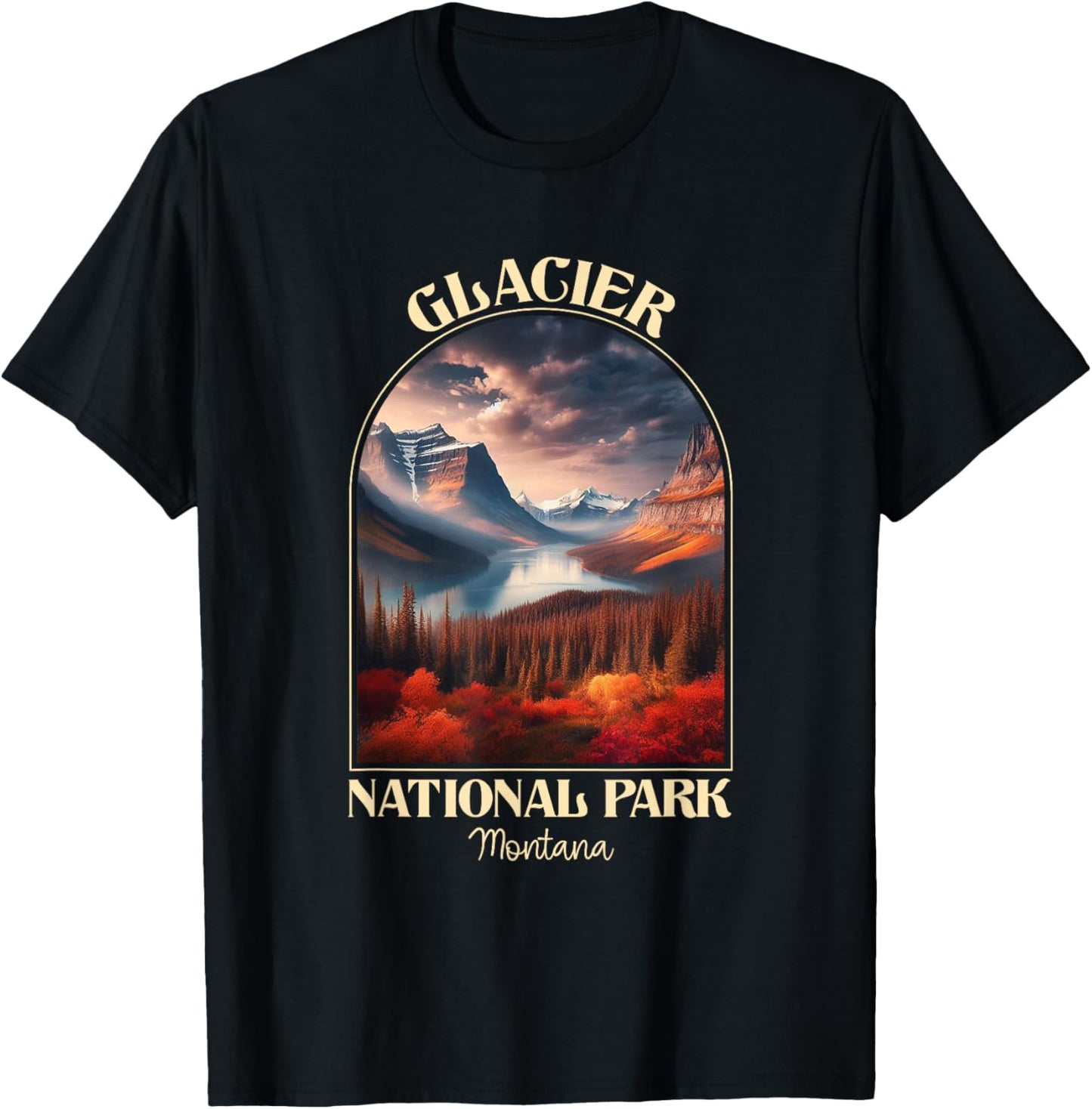 Vintage Glacier National Park Autumn Season Camping Hiking T-Shirt - T-Shirt | Black