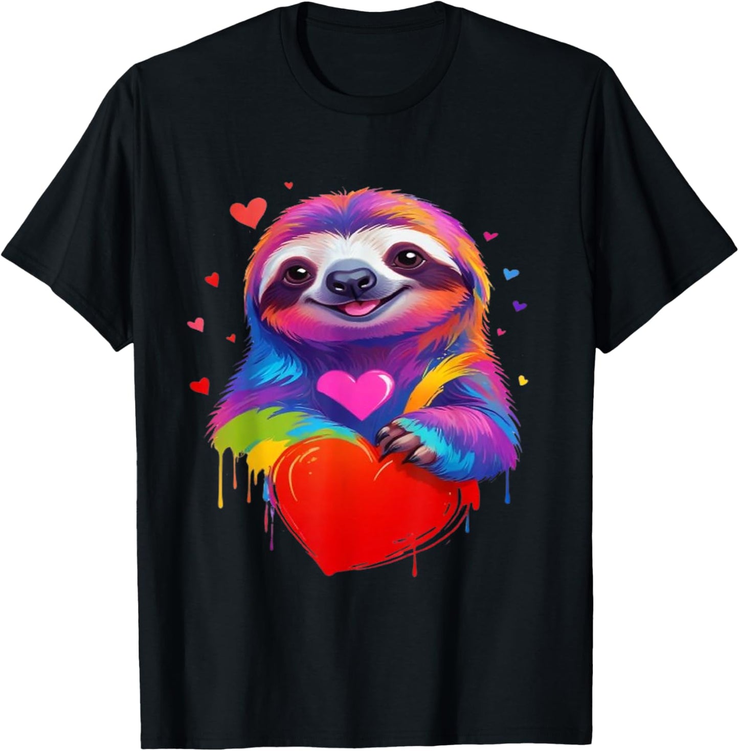 Colorful Sloth - Rainbow Sloth Heart Animal Lover T-Shirt - T-Shirt | Black