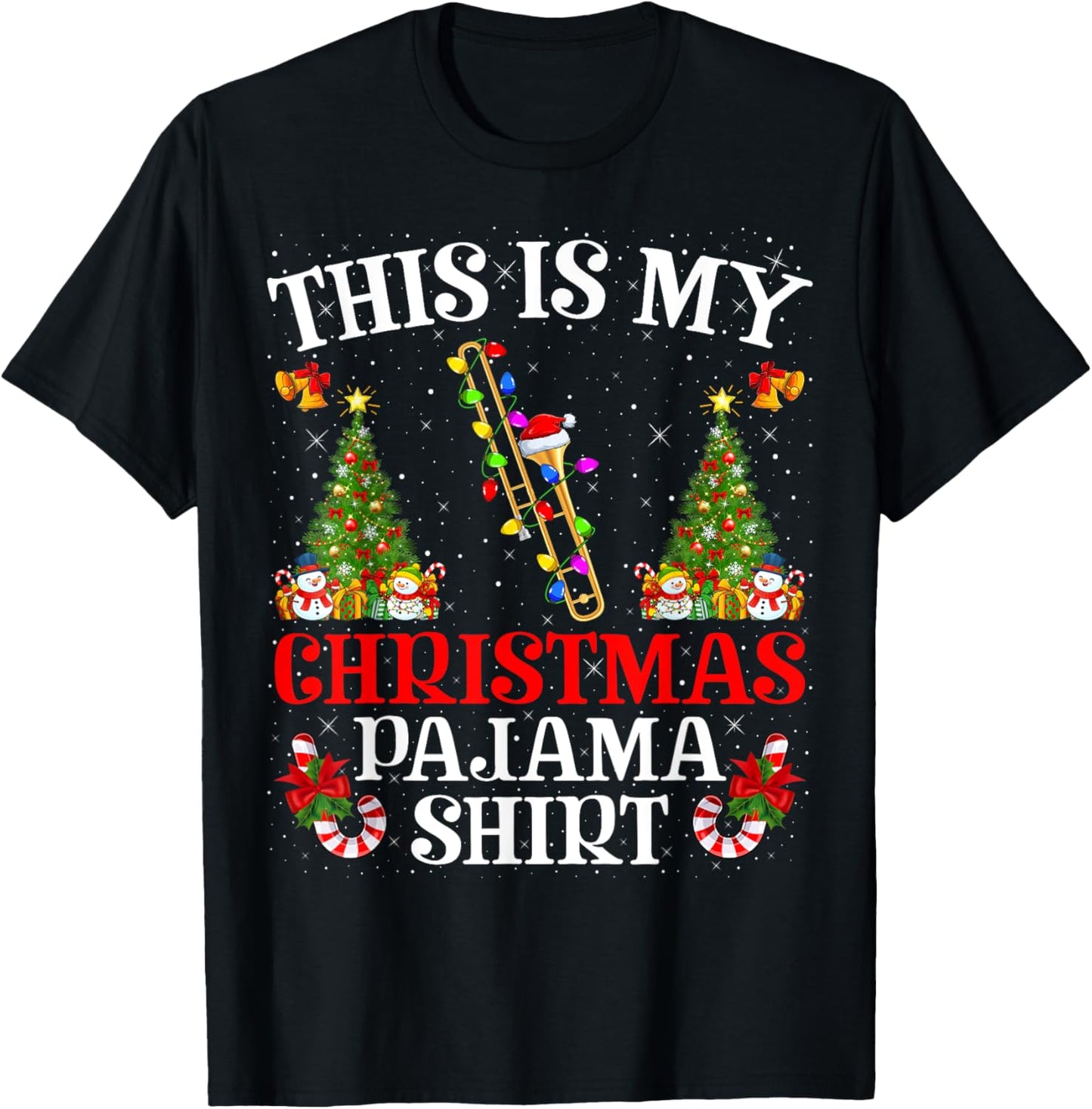 This Is My Christmas Pajama Shirt Lighting Trombone Xmas T-Shirt - T-Shirt | Black