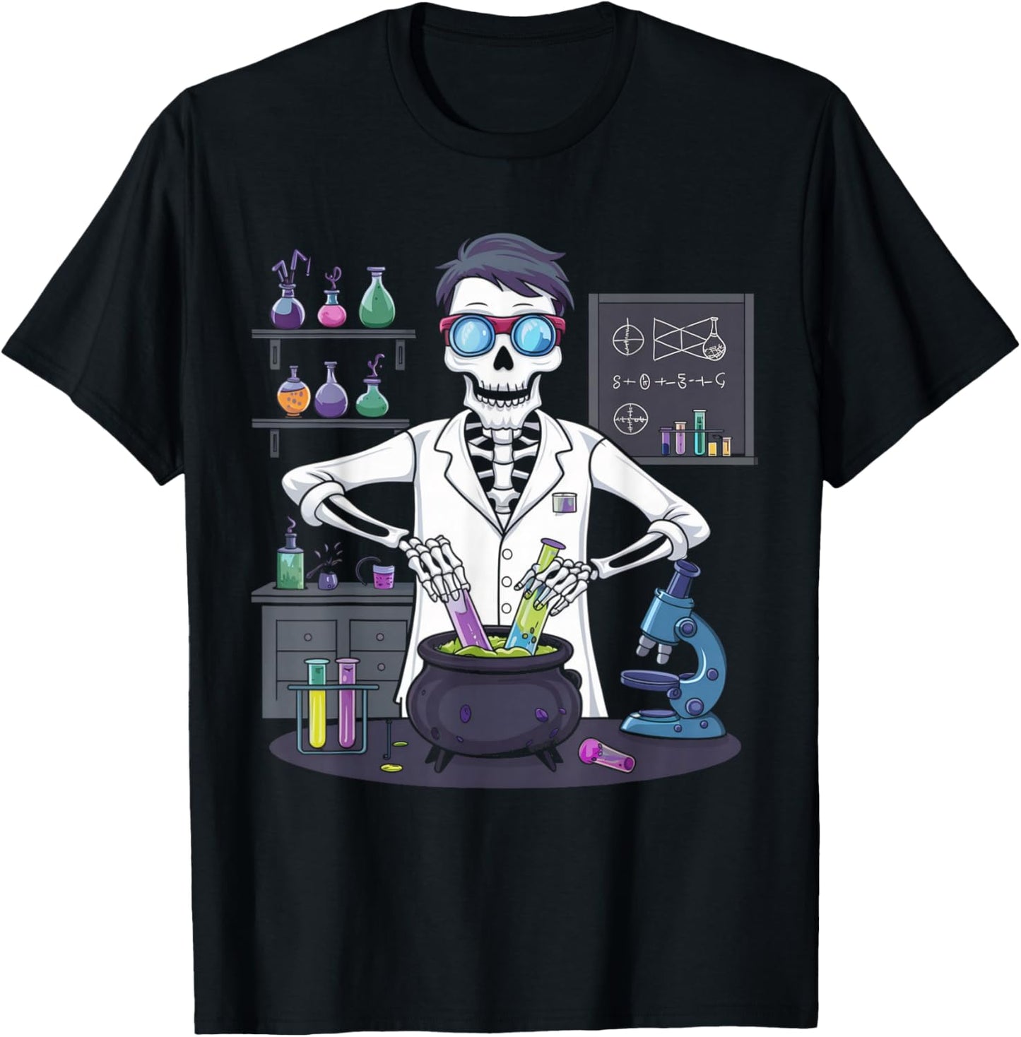 Funny Science Teacher Halloween Skeleton Scientist Chemistry T-Shirt - T-Shirt | Black