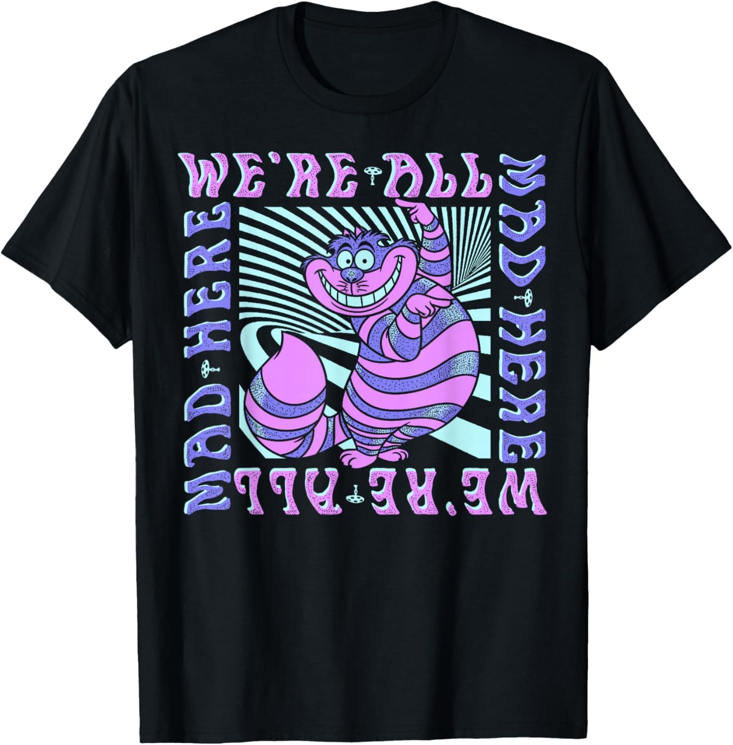 Disney Alice In Wonderland Cheshire Cat We're All Mad Box Up Short Sleeve T-Shirt - T-Shirt | Black