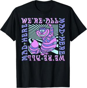 Disney Alice In Wonderland Cheshire Cat We're All Mad Box Up Short Sleeve T-Shirt - T-Shirt | Black