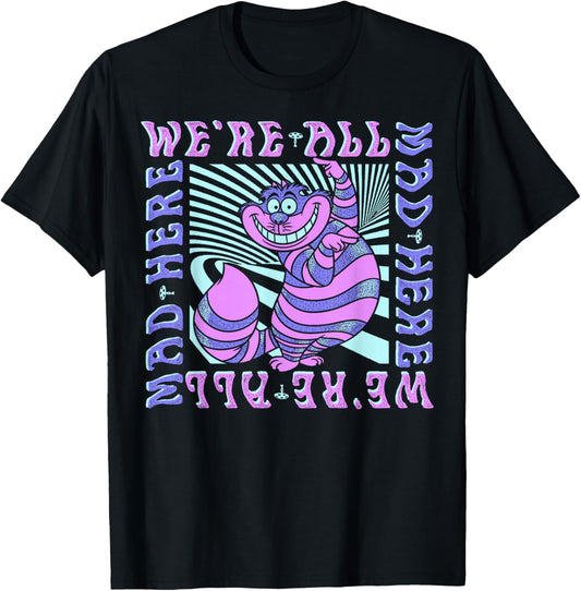 Disney Alice In Wonderland Cheshire Cat We're All Mad Box Up Short Sleeve T-Shirt - T-Shirt | Black