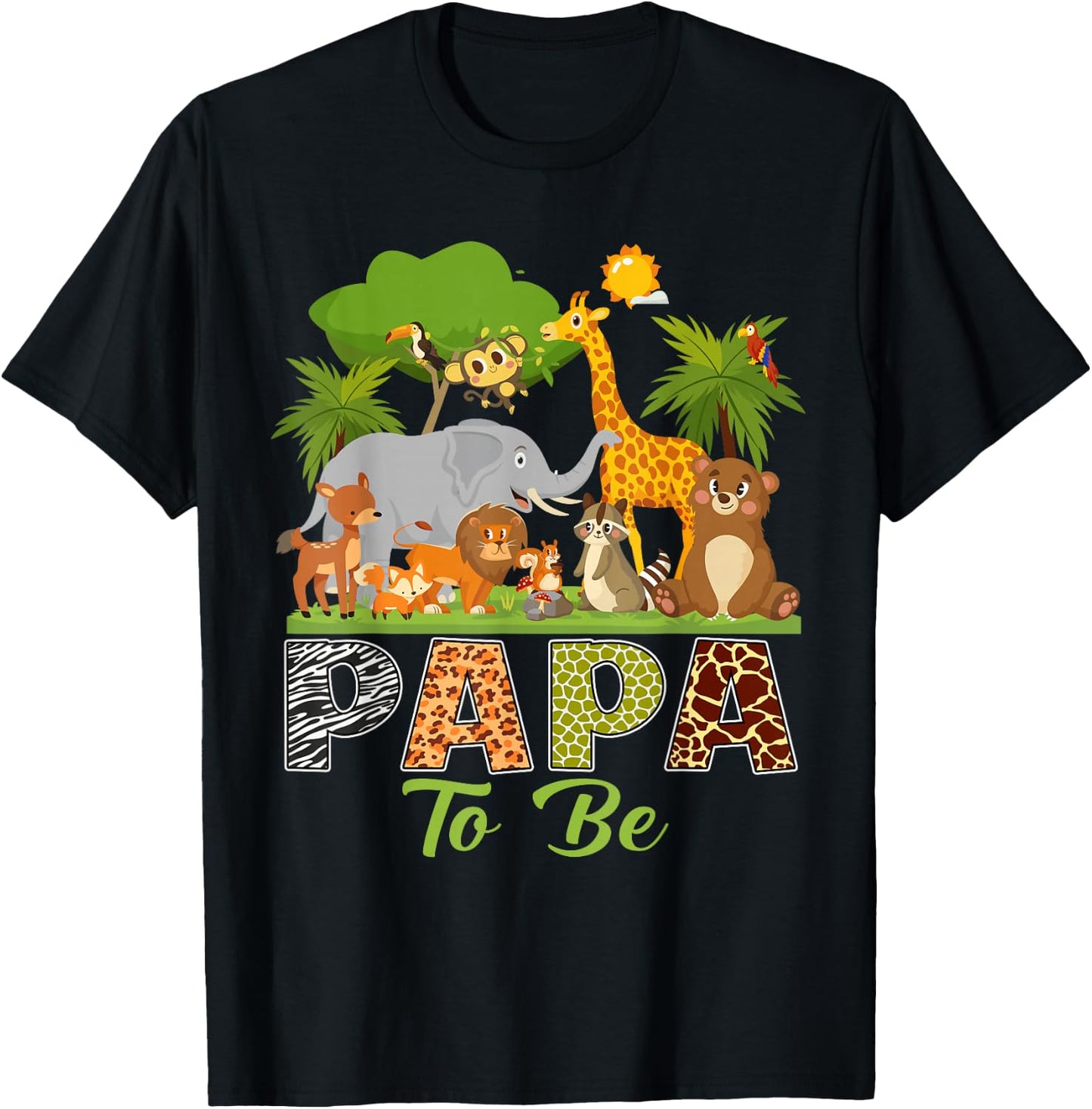 Soon To Be Papa Jungle Animal Safari Baby Announcement T-Shirt - T-Shirt | Black