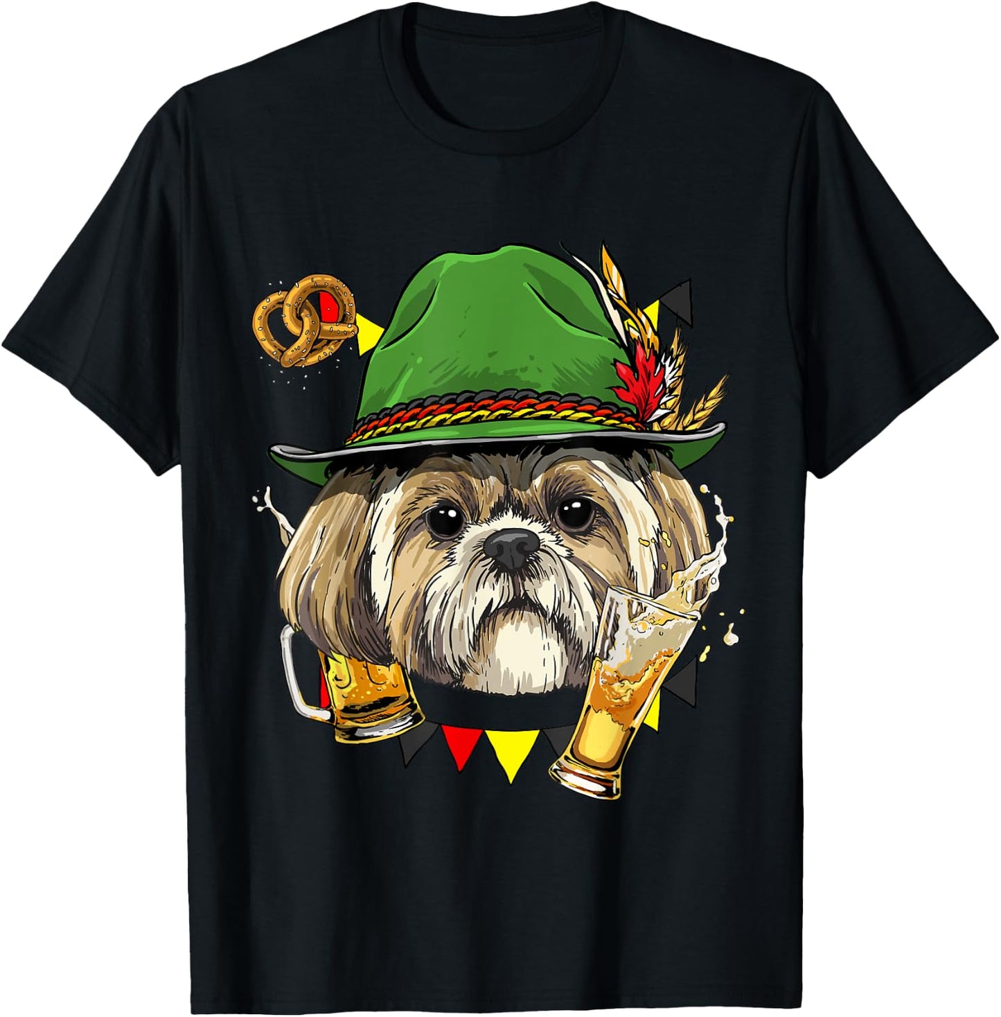 Shih Tzu Oktoberfest Dog Lover Lederhosen Beer Fest German T-Shirt - T-Shirt | Black