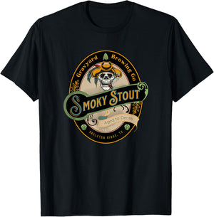 Graveyard Brewery Craft Beer Label, Skeleton with Cigar T-Shirt - T-Shirt | Black