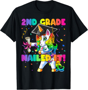 Flossing Unicorn 2nd Grade Graduation Cap Diploma Gift Girls T-Shirt - T-Shirt | Black