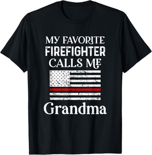 My Favorite Firefighter Calls Me Grandma Thin Red Line T-Shirt - T-Shirt | Black