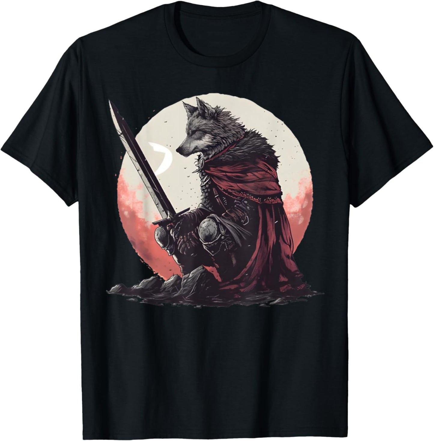 Majestic Sad Wolf Artwork - Wolf Sword T-Shirt - T-Shirt | Black