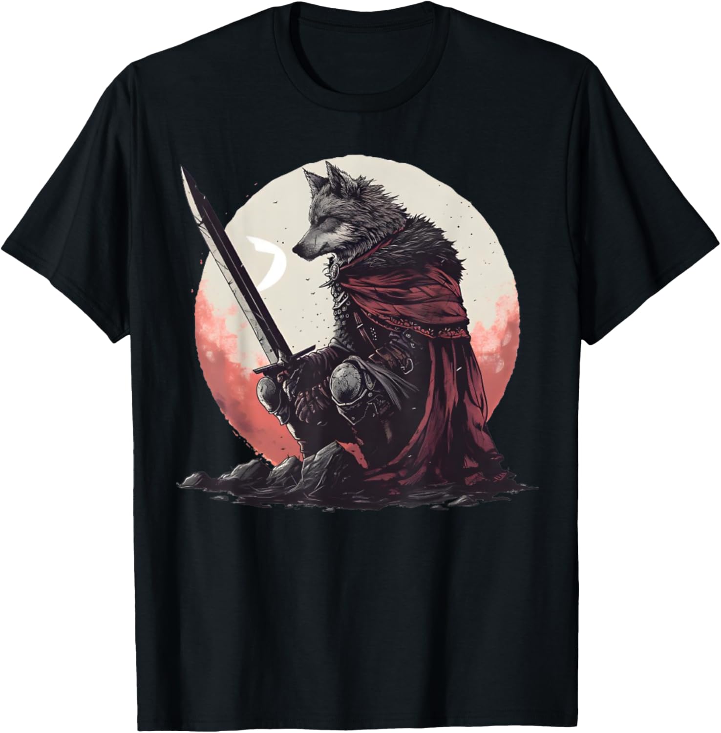 Majestic Sad Wolf Artwork - Wolf Sword T-Shirt - T-Shirt | Black