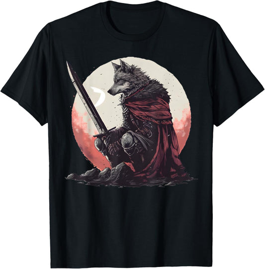 Majestic Sad Wolf Artwork - Wolf Sword T-Shirt - T-Shirt | Black