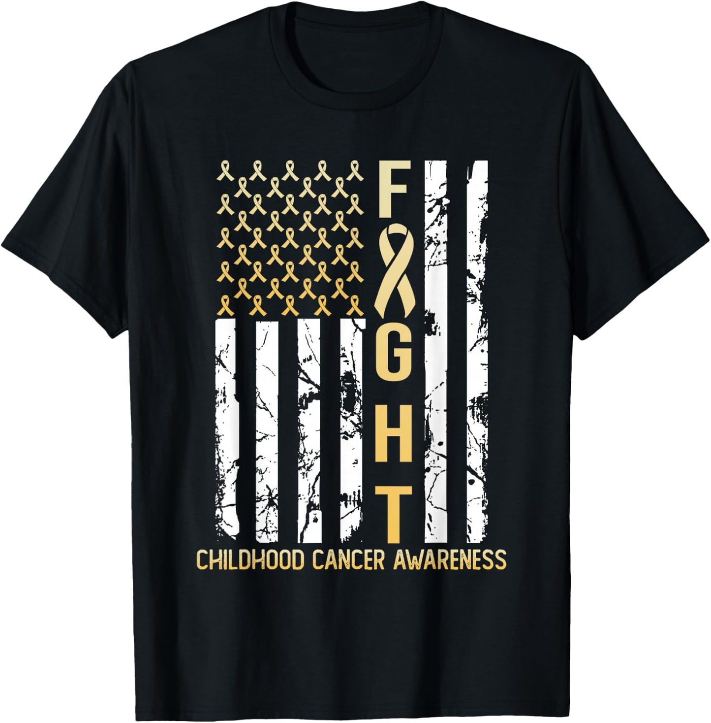 USA Gold Flag Childhood Cancer Awareness Month September T-Shirt - T-Shirt | Black