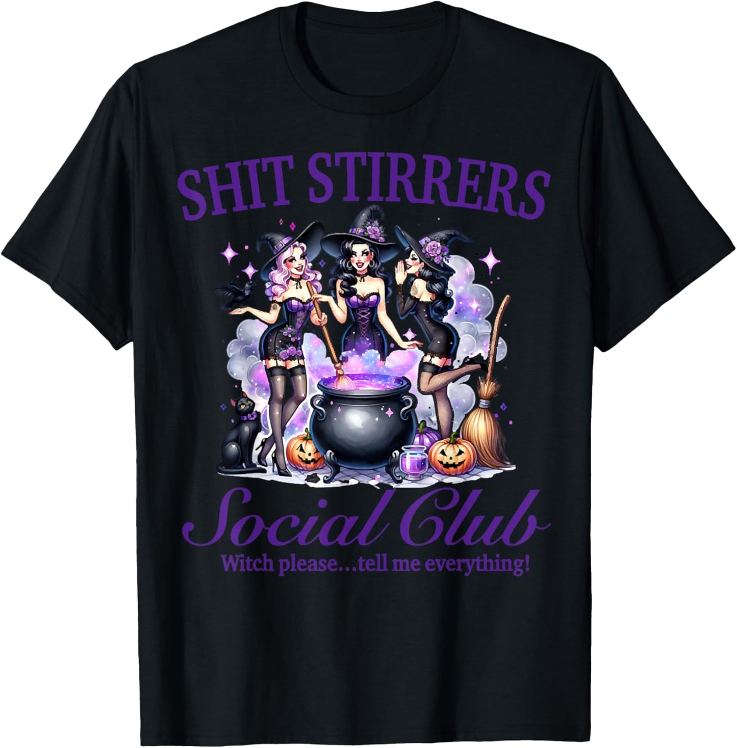 Shit Stirrers Social Club Purple Witches Halloween Outfit T-Shirt - T-Shirt | Black